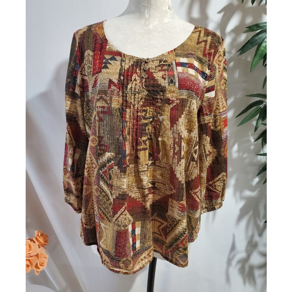 LRL Ralph Lauren Jeans Company Aztec Print Blouse Top Size L Native Southwestern